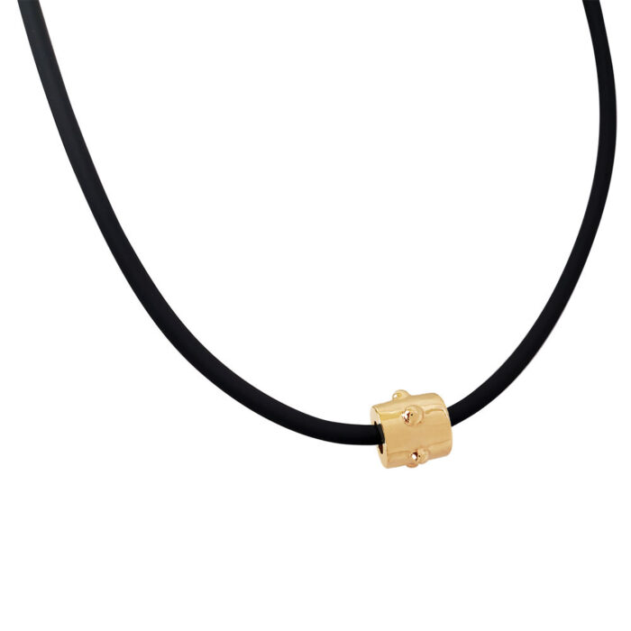 3mm Rubber Cord Necklace with Yellow Gold Japa Bead