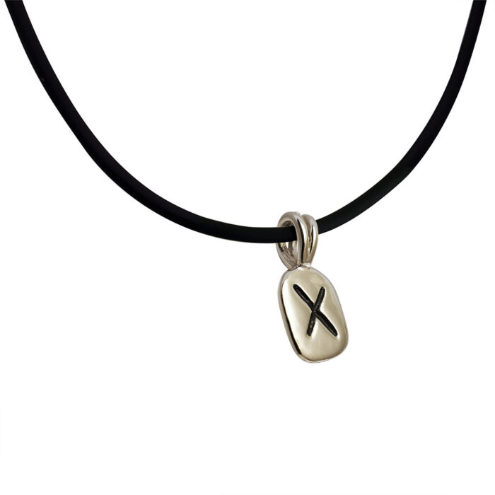Gebo Rune Pendant in Solid 14K White Gold with Rubber Necklace