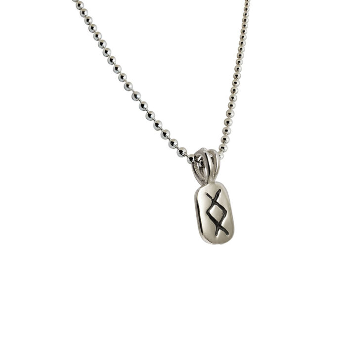 Inguz Rune Pendant in Solid Sterling Silver with Silver Bead Necklace