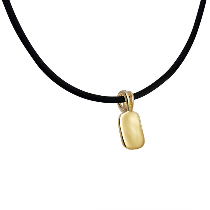 Odin Rune Pendant in Solid 14K Yellow Gold with Rubber Necklace