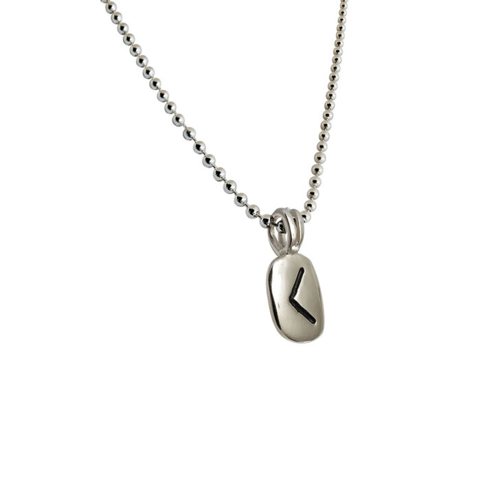Kano Rune Pendant in Solid Sterling Silver with Silver Bead Necklace