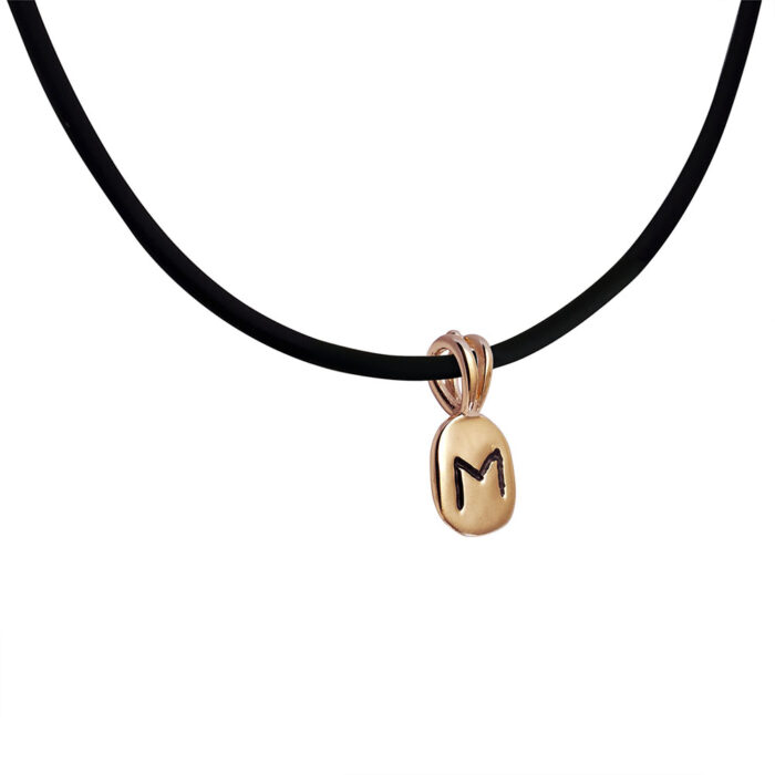 Ehwaz Rune Pendant in Solid 14K Rose Gold with Rubber Necklace