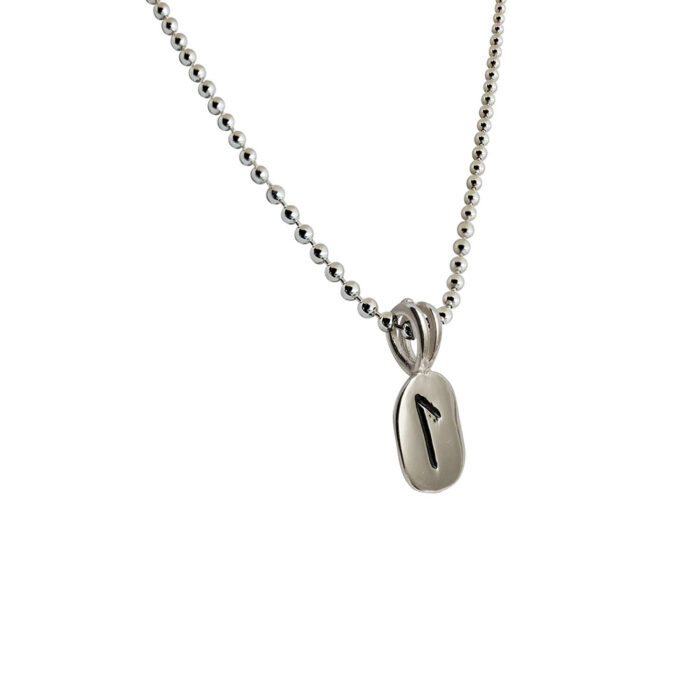 Laguz Rune Pendant in Solid Sterling Silver with Silver Bead Necklace