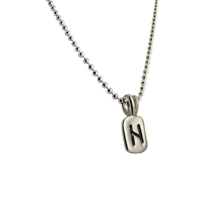 Hagalaz Rune Pendant in Solid Sterling Silver with Silver Bead Necklace