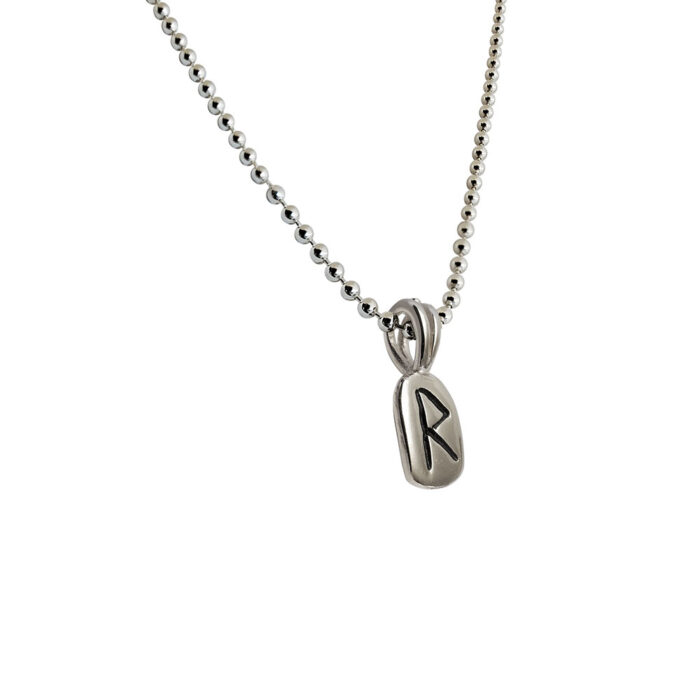 Raido Rune Pendant in Solid Sterling Silver with Silver Bead Necklace