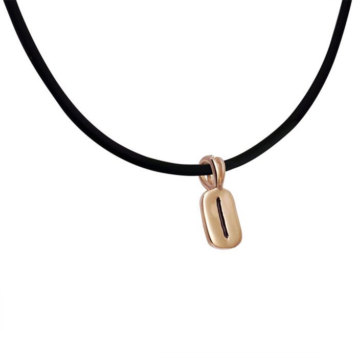 Isa Rune Pendant in Solid 14K Rose Gold on Rubber Necklace