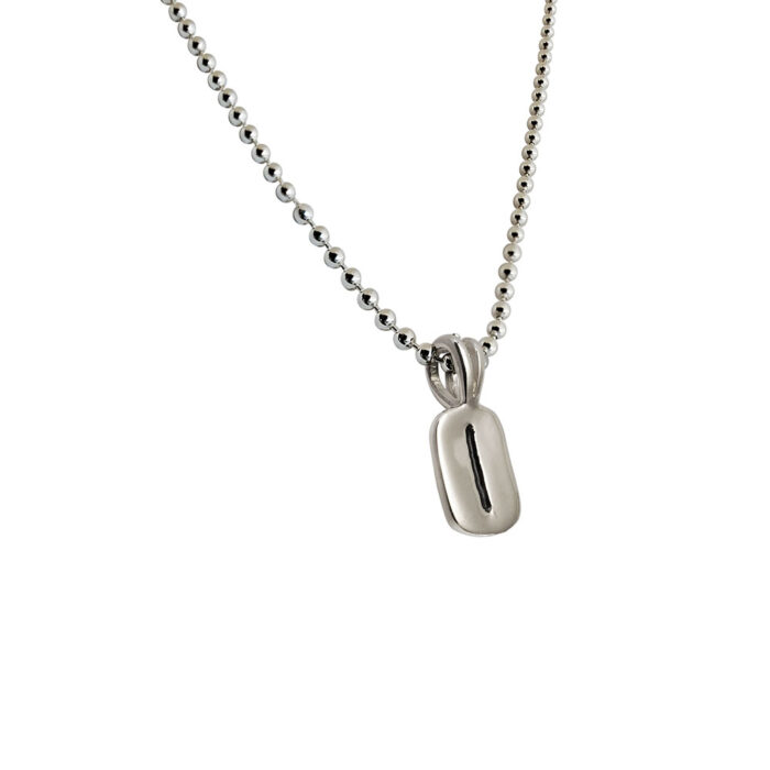 Isa Rune Pendant in Solid Sterling Silver with Silver Bead Necklace