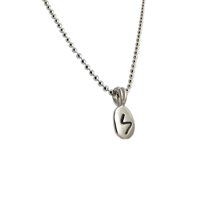 Sowelu Rune Pendant in Solid Sterling Silver with Silver Bead Necklace