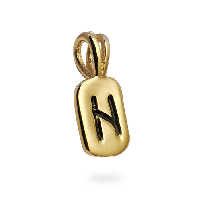 Hagalaz Rune Pendant in Solid 14K Yellow Gold