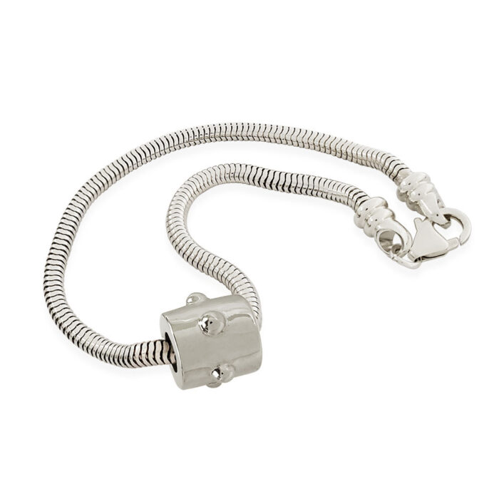 3mm Silver Snake Bracelet shown with Silver Japa Bead