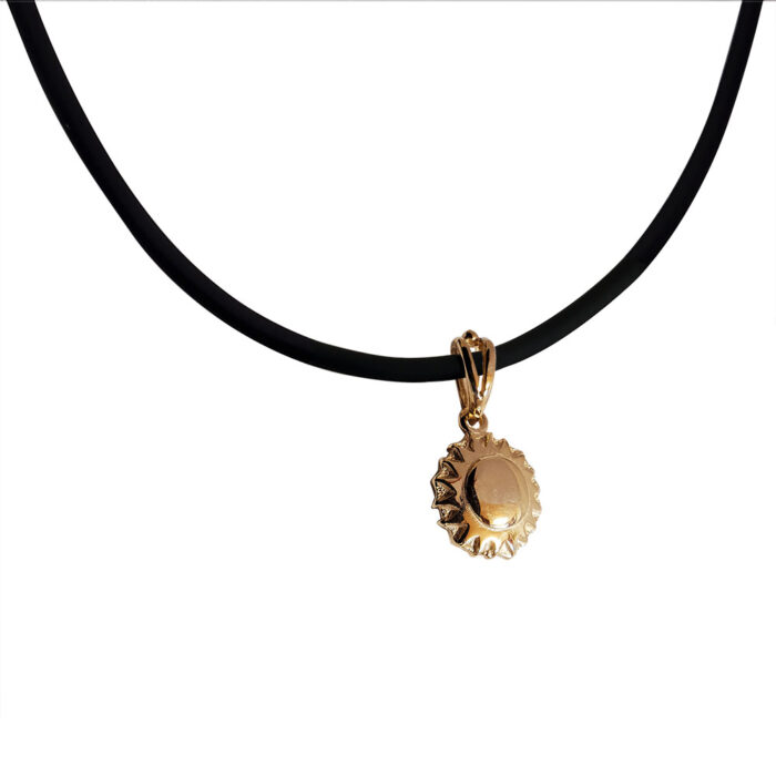 Small Tahoe Pendant in Solid 14K Rose Gold on Rubber Necklace