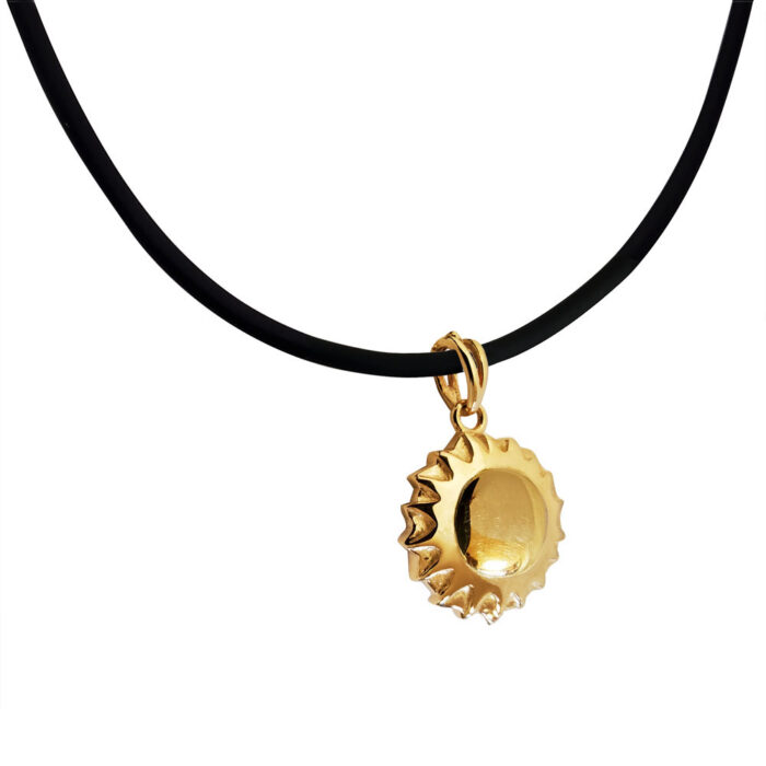 Large Tahoe Pendant in Solid 14K Yellow Gold with Rubber Necklace