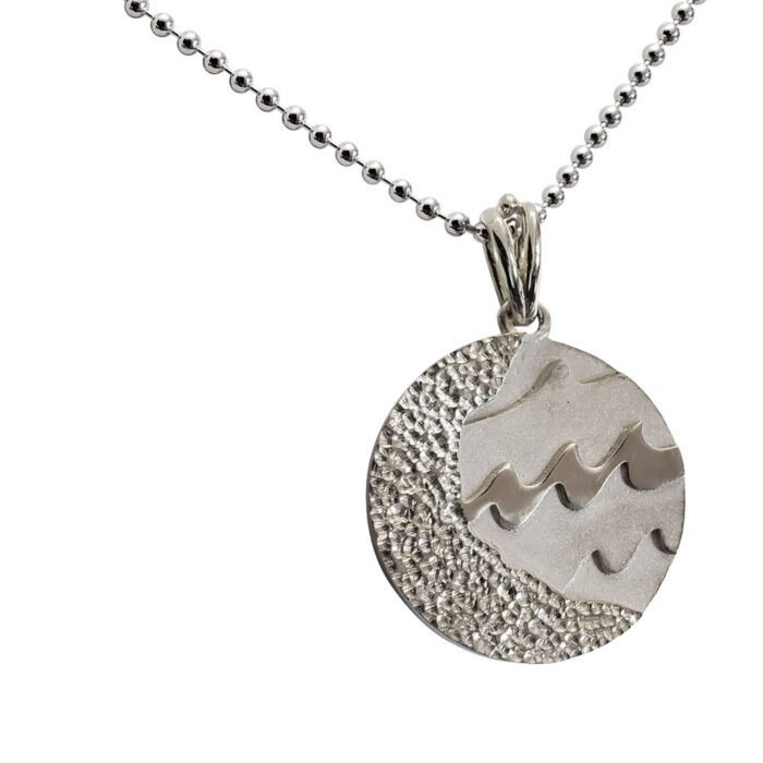 Large Reversible Sterling Silver Carmel Charm Pendant with Bead Chain