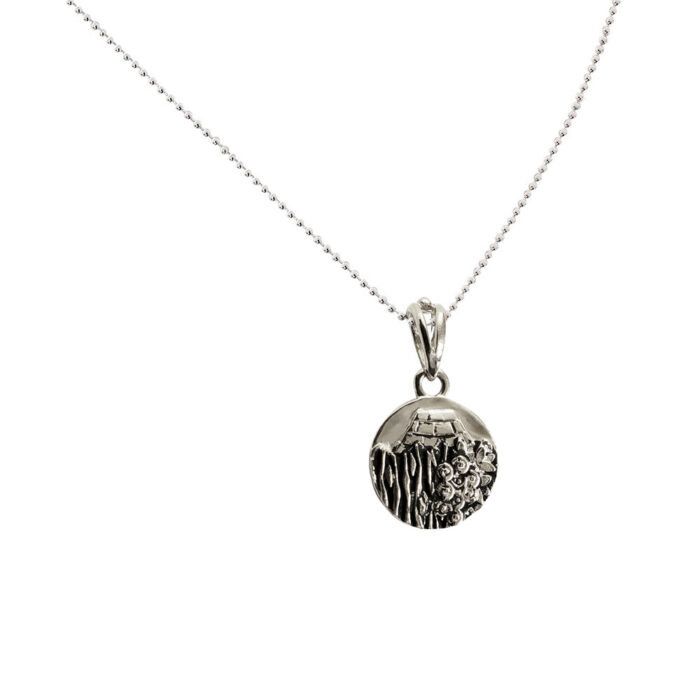 Small Reversible Sterling Silver Carmel Charm Pendant on Bead Necklace